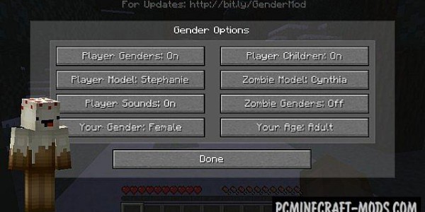 Female Gender Option - GUI Mod For MC 1.10.2, 1.8.9, 1.7.10