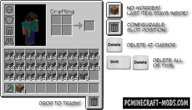 TrashSlot - Tweak Mod For Minecraft 1.20.4, 1.19.4, 1.16.5, 1.12.2