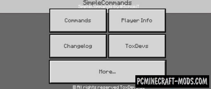 Simple Commands Buttons Minecraft PE Bedrock Mod 1.9.0, 1.7.0