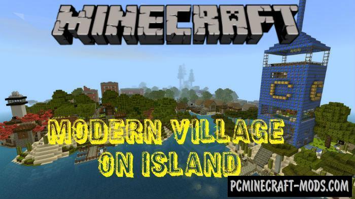 Modern Village on Island Minecraft PE Bedrock Map 1.4.0, 1 