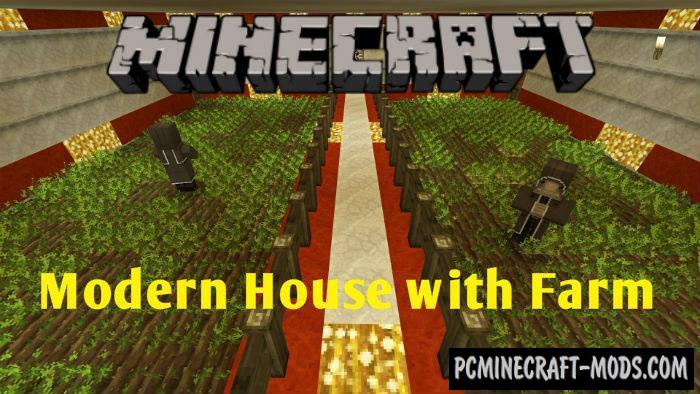 Modern House With Farm Minecraft Pe Map 1 4 0 1 2 13 Pc Java Mods