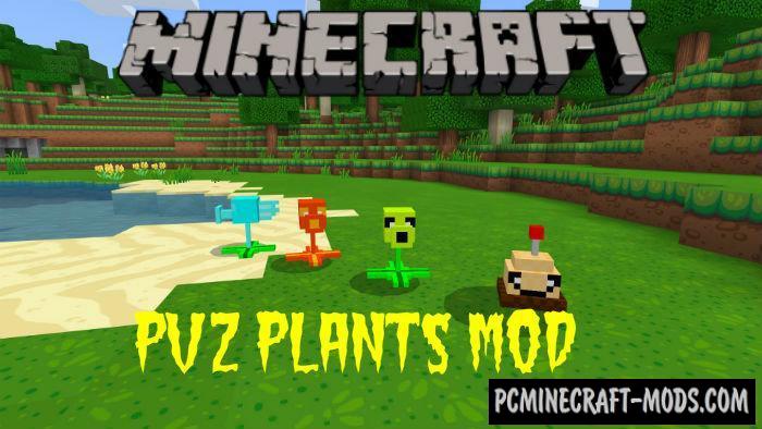PVZ Plants Minecraft PE Bedrock Mod 1.9.0, 1.8.0, 1.7.0