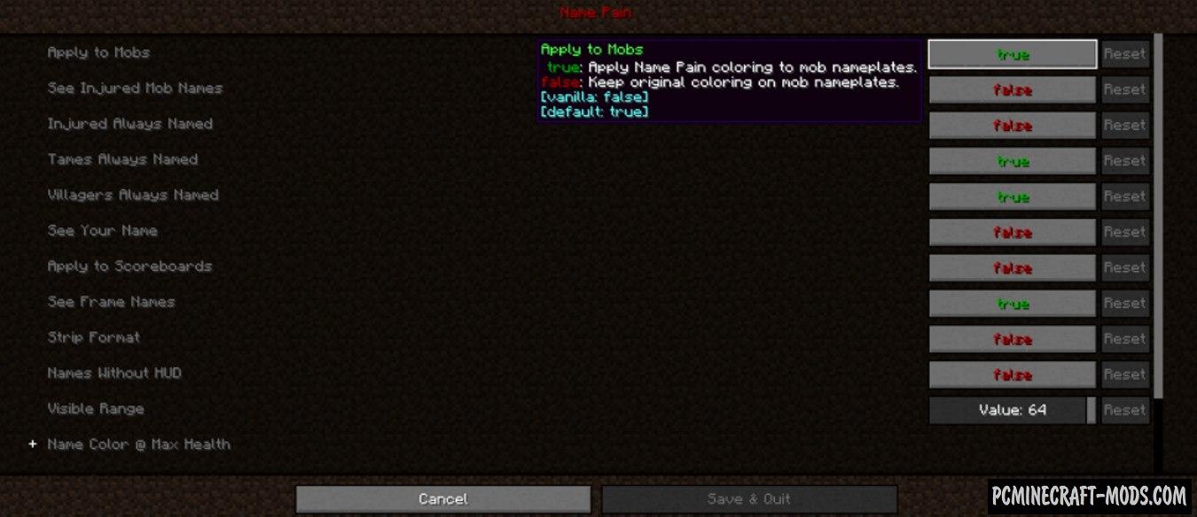 Name Pain - HUD, Tweak Mod For Minecraft 1.20.1, 1.19.4